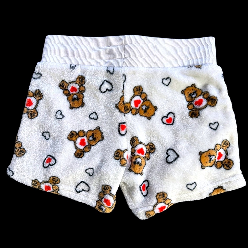 Care Bears Fuzzy Plush Shorts XS Women's White Teddy Bear Hearts Lounge - Picture 2 of 11